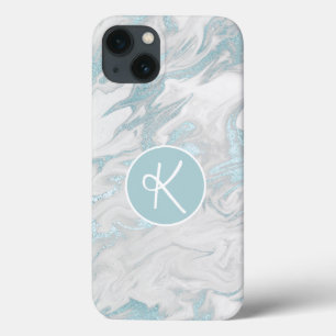 Aqua Marmorerat Monogrammerat Case-Mate iPhone-fo