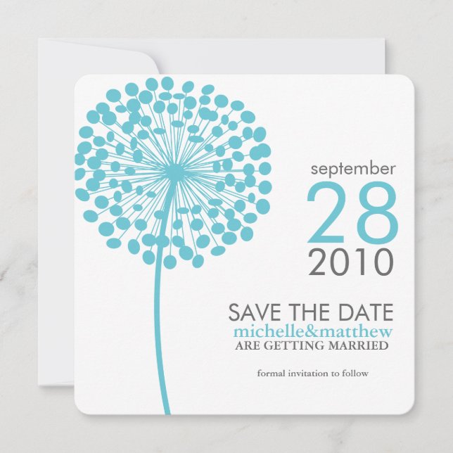 Aqua Maskros Save the Date-kort Spara Datumet (Framsida)