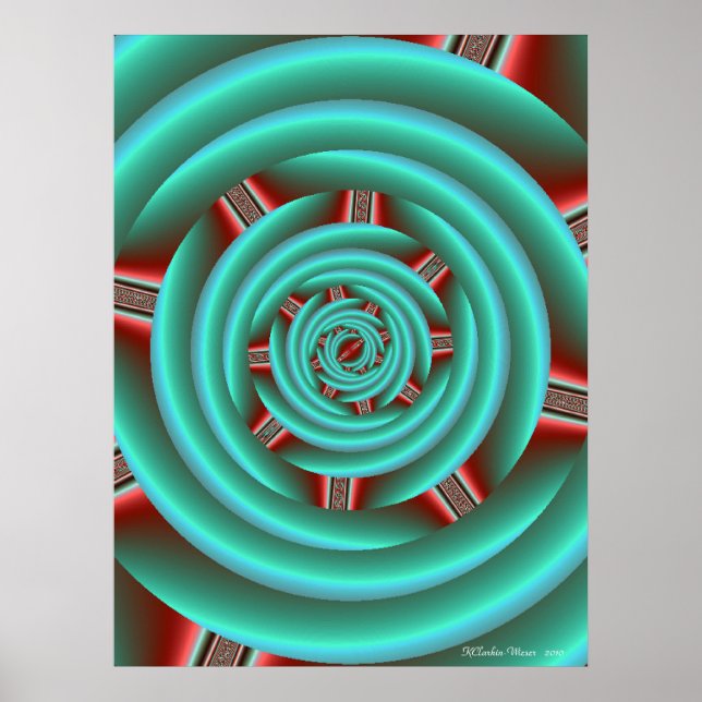 Aqua med Red Prongs Spiral Poster (Framsidan)