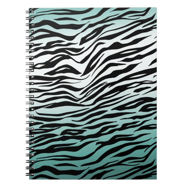Aqua Mint Black Zebra tryck Ombre Anteckningsbok (Framsidan)