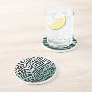 Aqua Mint Black Zebra tryck Ombre Underlägg