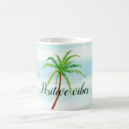Aqua Mint Blue White Rand Tropical Handflatan Träd Kaffemugg
