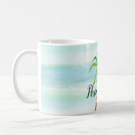 Aqua Mint Blue White Rand Tropical Handflatan Träd Kaffemugg