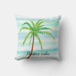 Aqua Mint Blue White Rand Tropical Handflatan Träd Kudde