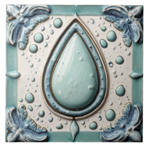 Aqua Mint Blue & White Vatten Drop Bathroom Kakelplatta