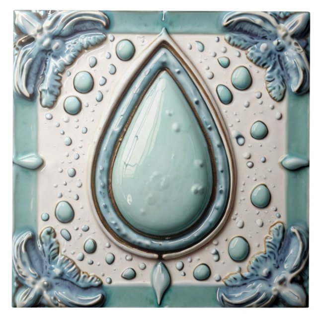 Aqua Mint Blue & White Vatten Drop Bathroom Kakelplatta (Framsidan)