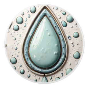 Aqua Mint Blue & White Vatten Drop Bathroom Knopp