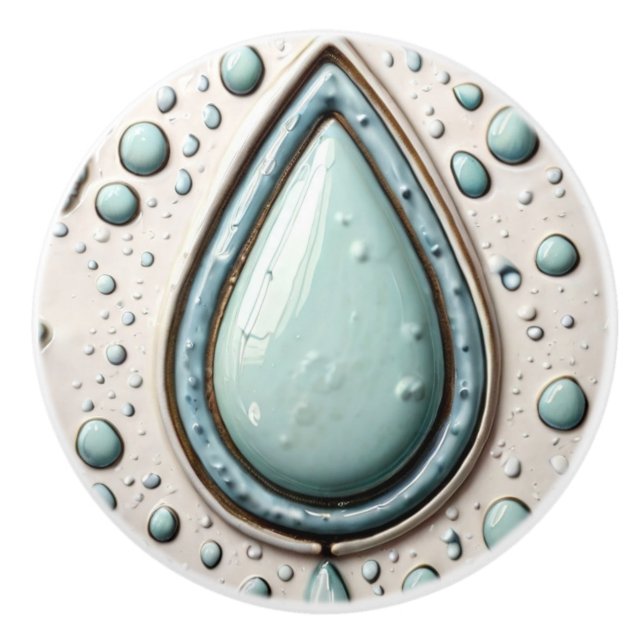 Aqua Mint Blue & White Vatten Drop Bathroom Knopp (Framsidan)