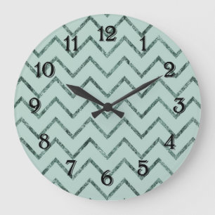 Aqua Mint Glam Chevron Sicksack Stripes Stor Klocka