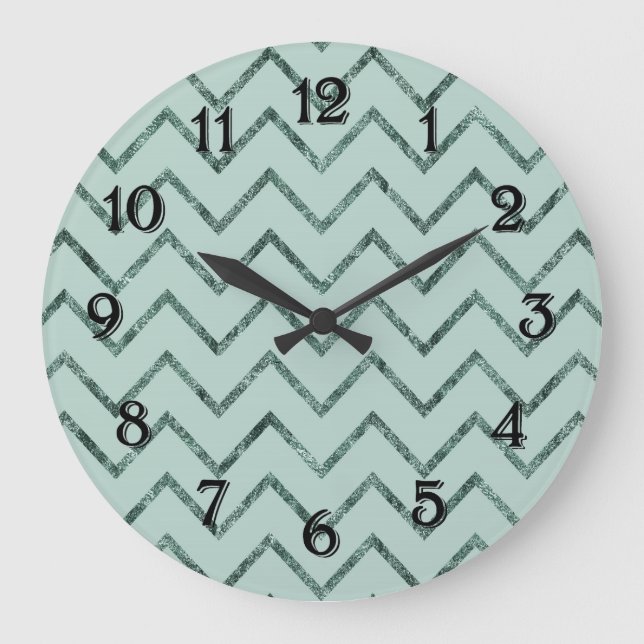 Aqua Mint Glam Chevron Sicksack Stripes Stor Klocka (Framsida)