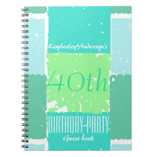Aqua Mint Grönt Färg 40-årsdag Guest Bok Anteckningsbok Med Spiral