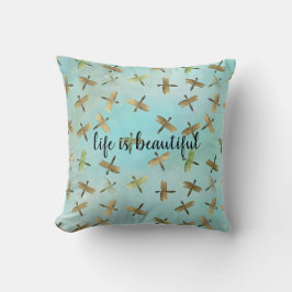 Aqua Mint Guld Dragonflies Watercolor personlig Kudde