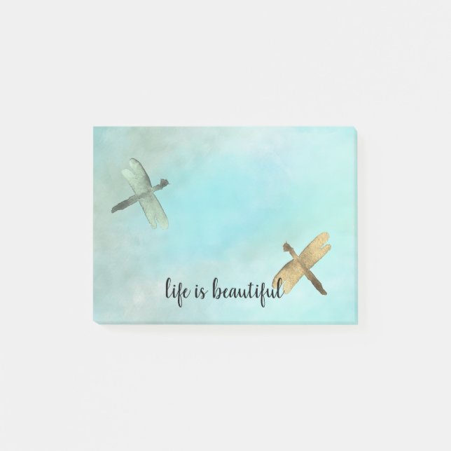 Aqua Mint Guld Dragonflies Watercolor personlig Post-it Block (Framsida)