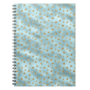 Aqua Mint Guld Glitter Stars Anteckningsbok