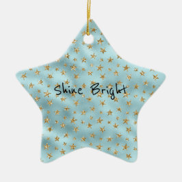 Aqua Mint Guld Glitter Stars Julgransprydnad Keramik
