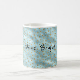 Aqua Mint Guld Glitter Stars Kaffemugg