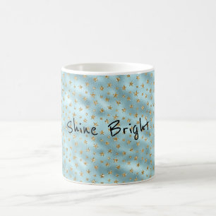 Aqua Mint Guld Glitter Stars Kaffemugg