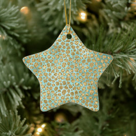 Aqua Mint Guld Glitz Glitter Leopard        Julgransprydnad Keramik