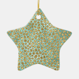 Aqua Mint Guld Glitz Glitter Leopard        Julgransprydnad Keramik