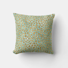 Aqua Mint Guld Glitz Glitter Leopard  Kudde