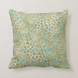 Aqua Mint Guld Glitz Glitter Leopard  Kudde