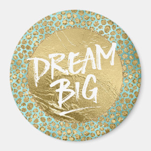Aqua Mint Guld Glitz Glitter Leopard Magnet