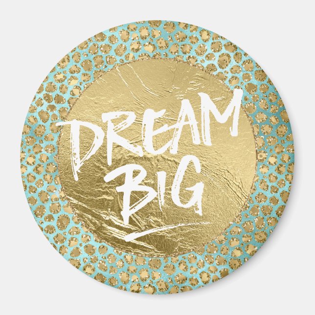 Aqua Mint Guld Glitz Glitter Leopard Magnet (Framsidan)