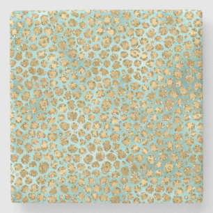 Aqua Mint Guld Glitz Glitter Leopard Stenunderlägg