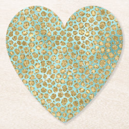 Aqua Mint Guld Glitz Glitter Leopard Underlägg Papper