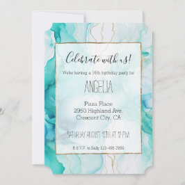 Aqua Mint Guld White Marble Inbjudningar