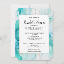 Aqua Mint Guld White Marble Inbjudningar