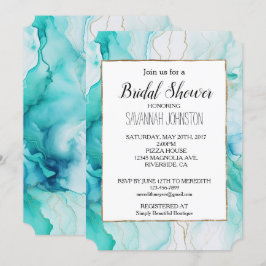 Aqua Mint Guld White Marble Inbjudningar