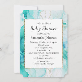 Aqua Mint Guld White Marble Inbjudningar