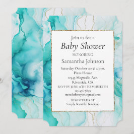 Aqua Mint Guld White Marble Inbjudningar