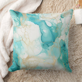 Aqua Mint Guld White Marble Kudde