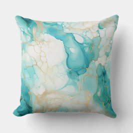 Aqua Mint Guld White Marble Kudde