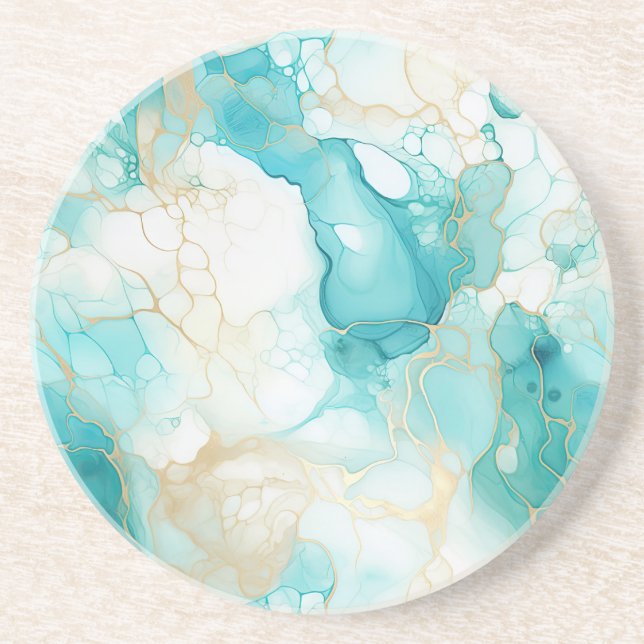 Aqua Mint Guld White Marble Underlägg (Framsidan)