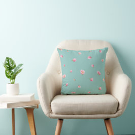 Aqua Mint Japanese Pink Tulip Floral Pattern Kudde