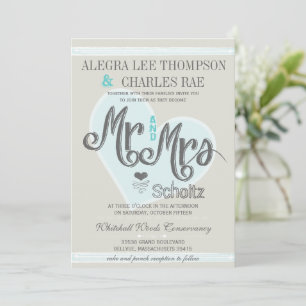 Aqua Mint Mr. och Typography Bröllop Inbjudningar