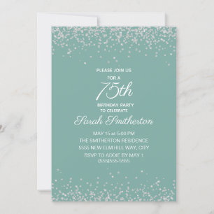Aqua Mint Silver Diamant Glitter 75-årsfirande Inbjudningar
