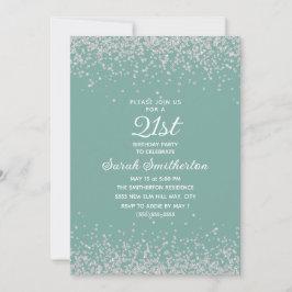 Aqua Mint Silver Diamond Glitter 21:a födelsedagen Inbjudningar