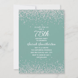 Aqua Mint Silver Diamond Glitter 75:e födelsedag Inbjudningar