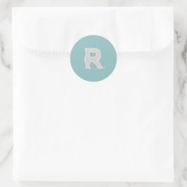Aqua Mint Silver monogram brev R glitter Runt Klistermärke