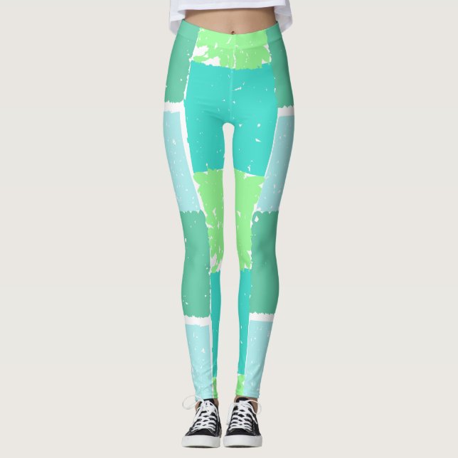 Aqua Mint Trendig Färg Faux-Batik Leggings (Framsida)