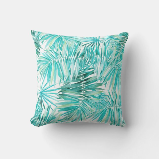 Aqua Mint Tropical Handflatan Lövs Kudde (Framsida)