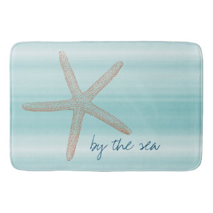 Aqua Mint White Beach Vibes Starfish Badrumsmatta