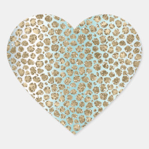 Aqua Mint White Guld Glitter Leopard Hjärtformat Klistermärke