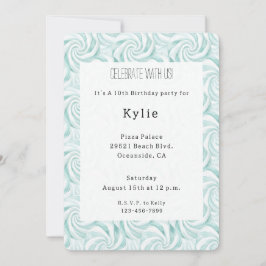 Aqua Mint White Swirls Birthday Inbjudningar