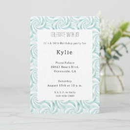 Aqua Mint White Swirls Birthday Inbjudningar