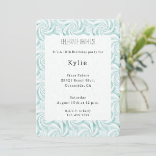 Aqua Mint White Swirls Birthday Inbjudningar